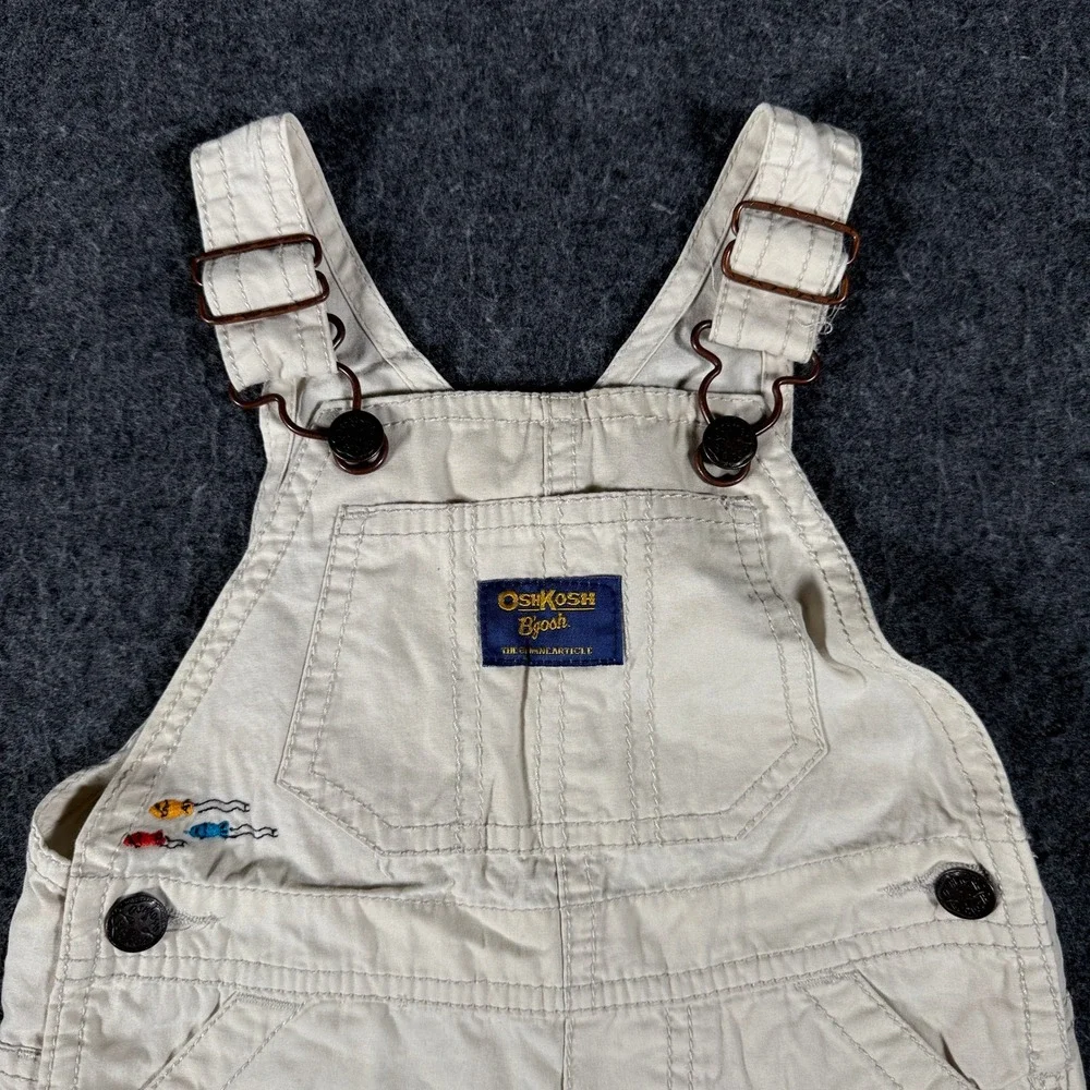 OshKosh B'gosh Baby Boy 9M Khaki Nautical Crab Seagull Vestbak Cotton Shortalls